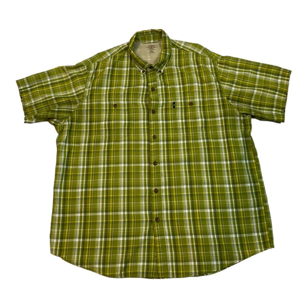 G.H Bass & Co. Men’s 2XL Polyester Cotton Short Sleeve Button Shirt Green Plaid